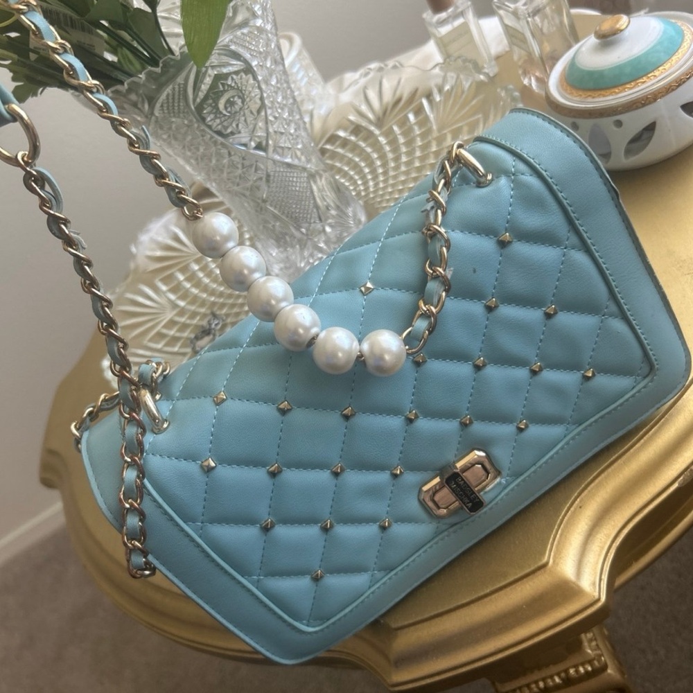 Badgley Mischka Light Blue Quilted Shoulder Bag